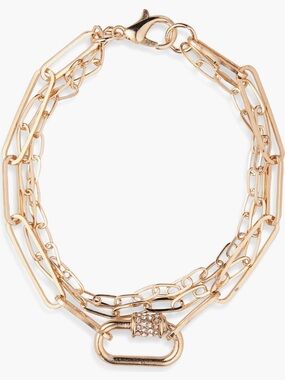 Nordstrom Gold-Tone Layered Paperclip Chain Bracelet with Pave Accent